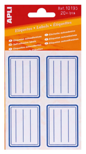 Apli Etiquetas Adhesivas Escolares Basicas - Tamaño 50x38mm - Ribete Azul - Adhesivo Permanente - Ideal para Marcar e Identificar - Color Blanco