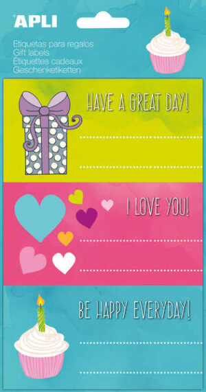 Apli Etiquetas Adhesivas Great Day - Tamaño 76x39mm - 9 Etiquetas por Bolsa - Adhesivo Permanente de Alta Calidad - Ideal para Marcar e Identificar Regalos - Diseño Great Day - Color Blanco