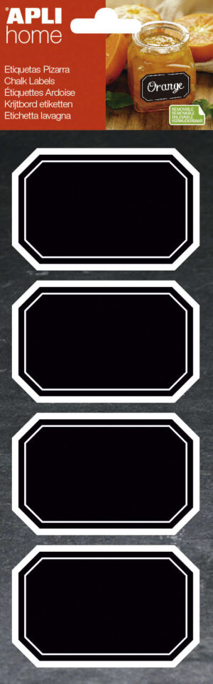 Apli Etiquetas Pizarra Octogonales 80x50 - Adhesivo Removible - 2 Hojas (8 Etiquetas) - Escritura con Tiza Liquida o Convencional - Borrado con Paño Humedo - Apta para Rotuladores Permanentes - Color Negro