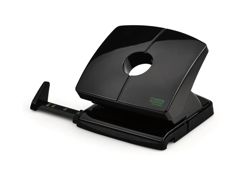 Novus B 220 re+new Perforadora de Papel - Fabricada con Plastico Reciclado - Hasta 20 Hojas - Escala de Tope - Vaciado Facil - Punzones 5.5mm - Color Negro