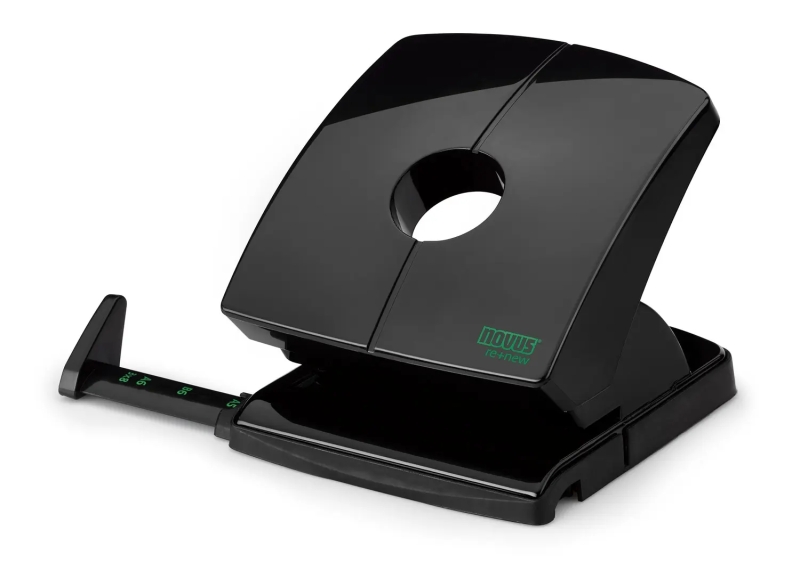 Novus B 230 re+new Perforadora de Papel - Perfora hasta 30 Hojas - Fabricada con Plastico Reciclado - Escala de Tope - Vaciado Facil - Punzones 5.5mm - Color Negro
