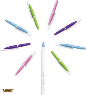 Bic Cristal Up Pack de 20 Boligrafos de Bola - Punta de 1.2mm - Tinta con Base de Aceite - Cuerpo Blanco - Colores Surtidos