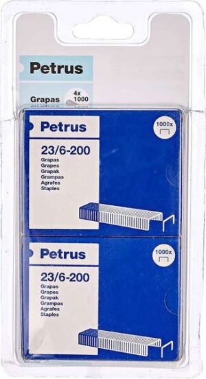 Petrus Pack de 4 Cajas de 1000 Grapas 23/6-200 Cobreadas - Hasta 20 Hojas - Patilla de 6mm