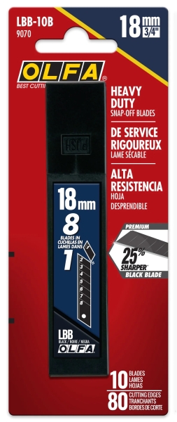 Olfa Pack de 10 Cuchillas de Negras para Cuters 18mm - Acero al Carbono - Un 25% mas Afiladas - 8 Segmentos