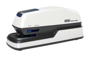 Rapid Optima GripE Grapadora Electrica de Sobremesa + Caja de 1000 Grapas - Hasta 20 Hojas - Utiliza Grapas Optima 56 - Color Gris/Negro