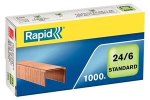Rapid Confort Caja de 1000 Grapas 24/6 - Hasta 20 Hojas - Alambre Flexible Cobreado - Patilla de 6mm
