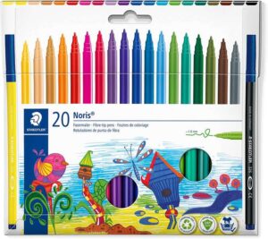 Staedtler 326 Pack de 20 Rotuladores Punta de Fibra - Trazo 1.0mm Aprox - Resistente a la Presion - Tinta a Base de Agua Antisecado - Colores Surtidos