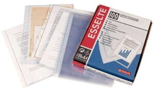 Esselte Pack de 100 Fundas Porta Documentos Multitaladro PP 45 Micras - Tamaño Folio - Tacto Piel de Naranja - Transparente