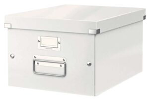 Leitz Click & Store WOW Caja Organizadora Mediana - Asas de Metal - 85% Carton Reciclado - Hasta 9kg de Capacidad - Color Blanco