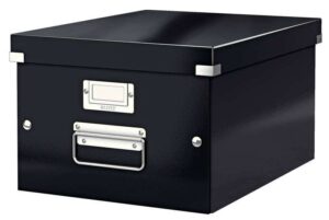 Leitz Click & Store WOW Caja Organizadora Mediana - Asas de Metal - 85% Carton Reciclado - Hasta 9kg de Capacidad - Color Negro