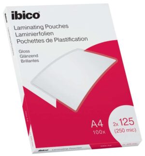 Ibico Caja de 100 Laminas de Plastificar Gloss A4 125 Micras - Acabado Cristalino de Alto Brillo - Plastifica Papel, Fotos, Tarjetas de Visita, Recursos Escolares y Mas - Color Cristal