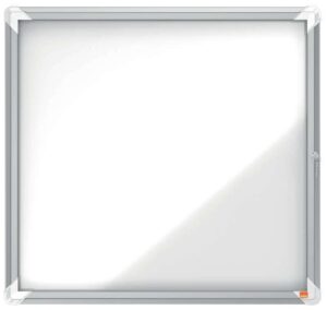 Nobo Vitrina para 6 Hojas A4 - Superficie Blanca Magnetica - Puerta de Cristal de Seguridad - Marco de Aluminio - Color Blanco