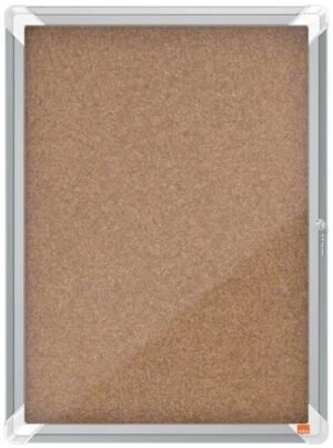 Nobo Vitrina para 4 Hojas A4 con Superficie de Corcho - 532x692x37mm - Puerta de Cristal de Seguridad - Marco de Aluminio - Color Natural
