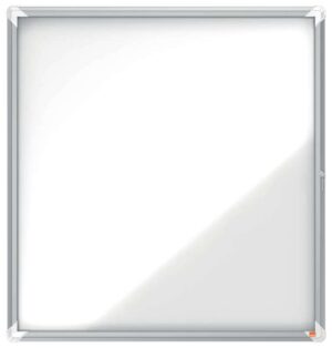 Nobo Vitrina Exteriores 12 Hojas A4 Superficie Blanca Magnetica 45mm - Seguridad Aluminio - Cristal Deslizante 4mm - Resistente Intemperie - Blanco Metalico