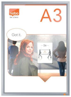 Nobo Porta Posters con Marco de Clip de Aluminio A3 - Elegante Marco Anodizado - Mecanismo de Clip de Ajuste a Presion - Superficie de Exposicion A3 - Blanco