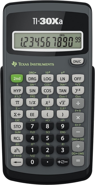 Texas Instruments TI-30XA Calculadora Cientifica Pantalla 1 Linea de 10 Digitos - Fracciones, Decimales-Grados, Radianes-Grados, Grados-Minutos-Segundos etc... - Color Negro/Gris