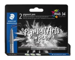 Staedtler 376 Pack de 2 Rotuladores Punta de Fibra Redonda - Ancho de Linea aprox. 1,0mm - Colores Vivos y Brillantes - No Amarillea con el Paso del Tiempo - Nueva Tinta Multi Ink - Pigmentos de Primera Calidad - Color Negro