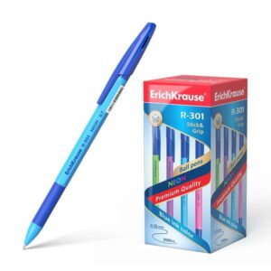 Erichkrause Boligrafo R-301 Neon Stick&Grip 0.7 - Cuerpo Hexagonal Translucido - Zona de Agarre de Goma - Punta de 0.7mm - Tinta de Secado Rapido - Color Azul