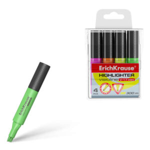 Erichkrause Visioline V-17 Mini Pack de 4 Marcadores Fluorescentes - Punta Biselada 0.6-4.5mm - Colores Surtidos Amarillo, Verde, Rosa y Naranja