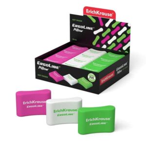 Erichkrause Ergoline Pillow Goma de Borrar Ergonomica - Fabricada de Caucho Termoplastico Hipoalergenico - Sin PVC - Colores Rosa, Blanco y Verde