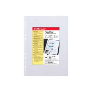 Erichkrause Fizzy Clear Pack de 10 Fundas Multitaladro A4 30mic - 11 Taladros - Acabado Rugoso - Transparente