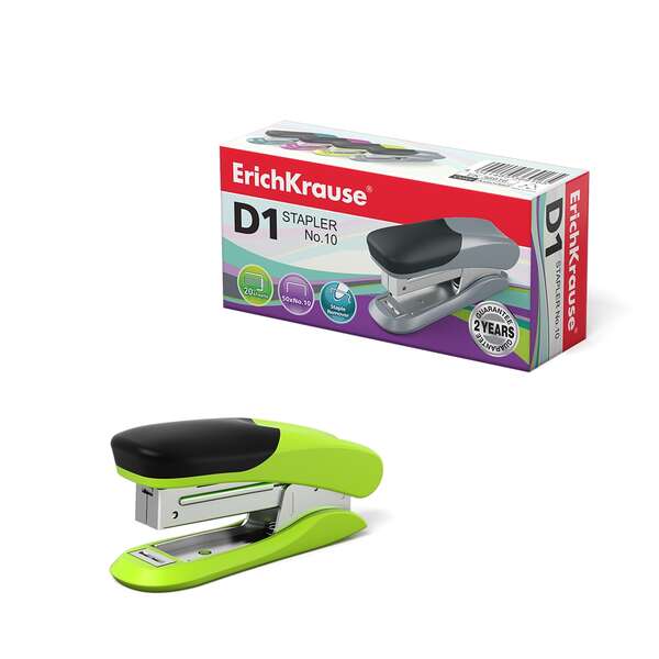 Erichkrause Grapadora №10 D1 - Hasta 20 Hojas - Plastico Resistente a Golpes - Mecanismo de Acero de Alta Calidad - Color/Diseño Variado