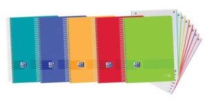 Oxford Europeanbook 8 Live & Go Pack de 5 Cuadernos Espiral Formato A4+ Cuadriculado 5x5mm - 160 Hojas Microperforadas con 4 Taladros - Tapa de Plastico - 8 Bandas de Color - Colores Surtidos