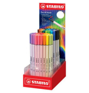Stabilo Pen 68 Brush Arty Expositor de 80 Rotuladores - Punta de Pincel - Tinta a Base de Agua - Colores Surtidos