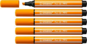 Stabilo Pen 68 MAX Rotulador - Punta de Fibra Biselada - Trazo entre 1-5mm aprox. - Tinta a Base de Agua - Color Naranja