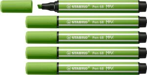 Stabilo Pen 68 MAX Rotulador - Punta de Fibra Biselada - Trazo entre 1-5mm aprox. - Tinta a Base de Agua - Color Verde Claro