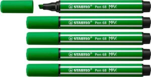 Stabilo Pen 68 MAX Rotulador - Punta de Fibra Biselada - Trazo entre 1-5mm aprox. - Tinta a Base de Agua - Color Verde