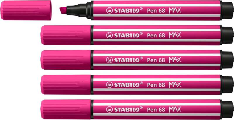 Stabilo Pen 68 MAX Rotulador - Punta de Fibra Biselada - Trazo entre 1-5mm aprox. - Tinta a Base de Agua - Color Rosa