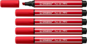 Stabilo Pen 68 MAX Rotulador - Punta de Fibra Biselada - Trazo entre 1-5mm aprox. - Tinta a Base de Agua - Color Rojo Carmin