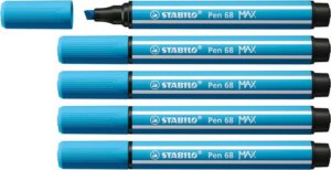 Stabilo Pen 68 MAX Rotulador - Punta de Fibra Biselada - Trazo entre 1-5mm aprox. - Tinta a Base de Agua - Color Azul Celeste