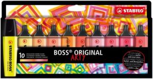 Stabilo Boss Original Arty Pack de 10 Marcadores Fluorescentes Colores Calidos - Trazo entre 2 y 5mm - Tinta con Base de Agua