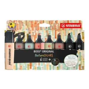 Stabilo Boss Naturecolors Pack de 8 Marcadores - Trazo entre 2 y 5mm - Tinta con Base de Agua - Colores Siena, Beige, Ocre Oscuro, Gris Calido, Verde Barro, Verde Tierra y Negro (x2)