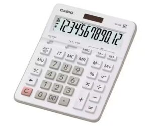 Casio GX-12B Calculadora de Escritorio - Pantalla LCD de 12 Digitos - Solar y Pilas - Color Blanco