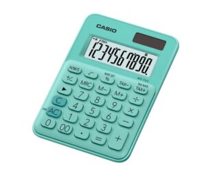 Casio MS-7UC Calculadora de Escritorio 10 Digitos - Tecla Doble Cero - Marcadores de Coma de 3 Digitos - Pulsacion de Teclas Simultanea - Alimentacion Solar y Pilas - Color Verde