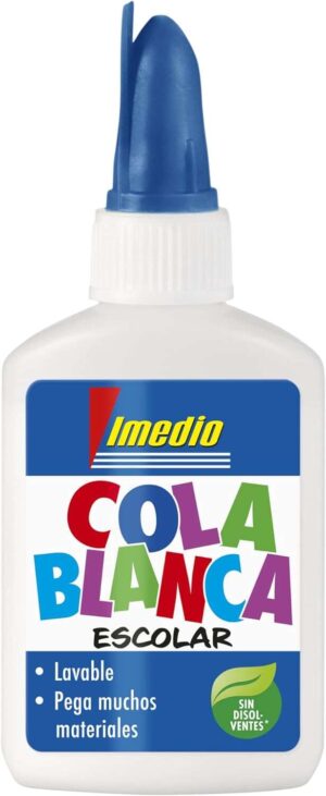 Imedio Cola Blanca Escolar 40gr - Sin Disolventes - Bote Blando Ideal para Niños - Con Espatula Incorporada