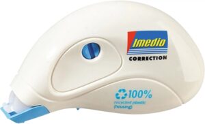 Imedio Roller Compact Cinta Correctora 5mm x 10m - Rapido, Limpio y Preciso - Sin Disolventes - Control de Nivel de Cinta - Tensor de Cinta - Carcasa 100% de Plastico Reciclado