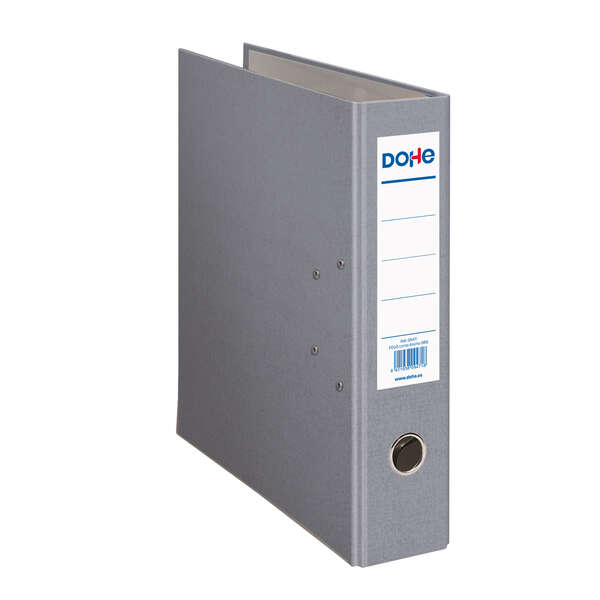 Dohe Archivador de Palanca Tamaño Folio - Lomo Ancho 70mm - Ollao, Rado y Tarjetero en el Lomo - Carton Forrado con Polipropileno - Cantoneras Metalicas - Color Gris