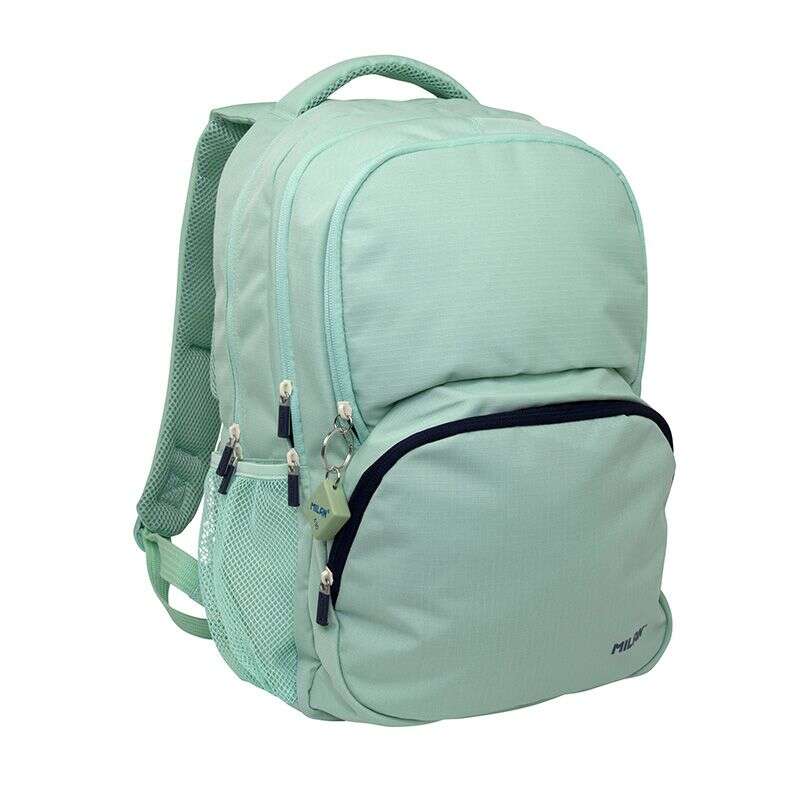 Milan Serie 1918 Mochila Escolar 25L - 3 Bolsillos Delanteros + 2 Bolsillos Laterales - Asas Regulables y Acolchadas - Tamaño 46,5x30x17cm - Color Verde