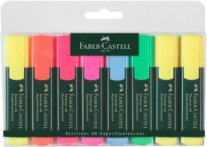 Faber-Castell Textliner 48 Pack de 8 Marcadores Fluorescentes - Punta Biselada - Trazo entre 1.2mm y 5mm - Tinta con Base de Agua - Colores Surtidos