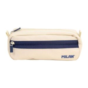 Milan Coleccion 430 Estuche Portatodo Rectangular 2 Compartimentos - Tejido Resistente a las Roturas y Rasgaduras - Medidas 21x8,5x6,1cm - Color Beige