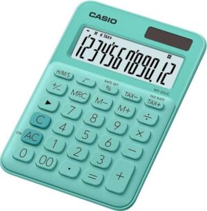 Casio MS-20UC Calculadora de Sobremesa Pequeña - Pantalla LCD de 12 Digitos - Alimentacion Solar y Pilas - Color Verde