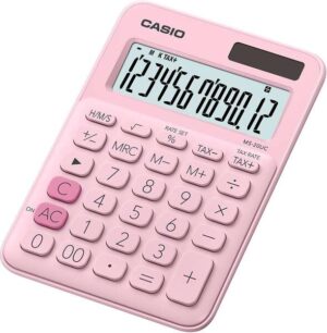 Casio MS-20UC Calculadora de Sobremesa Pequeña - Pantalla LCD de 12 Digitos - Alimentacion Solar y Pilas - Color Rosa