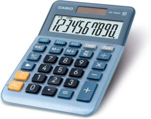 Casio MS-100EM Calculadora de Sobremesa Pequeña - Pantalla LCD de 10 Digitos - Alimentacion Solar y Pilas - Color Azul
