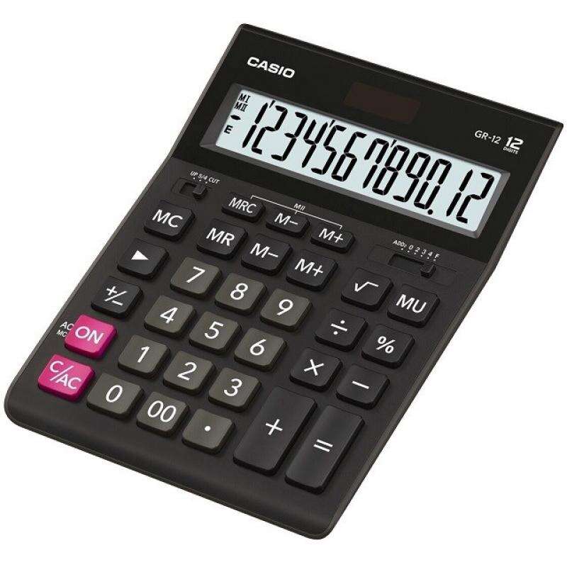 Casio GR-12C Calculadora de Sobremesa de 12 Digitos - Pantalla Extragrande - Simbolos de Comando de Funcion - Alimentacion Solar y Pilas - Color Negro