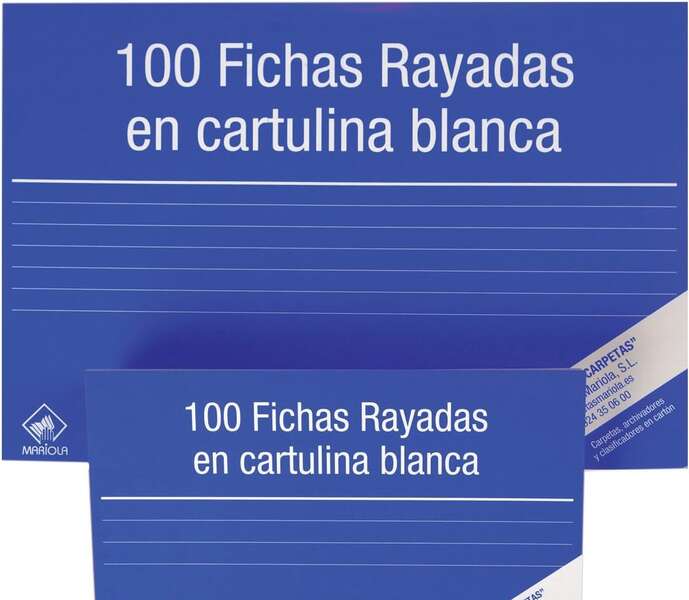 Mariola Pack de 100 Fichas Rayadas Nº1 para Fichero - Medidas 95x65mm - Color Blanco