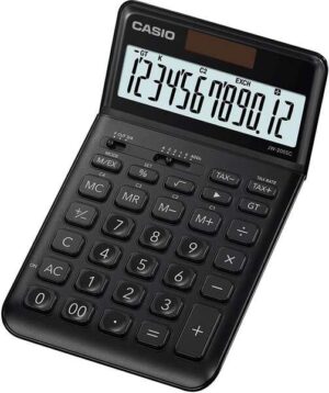 Casio JW-200SC Calculadora de Sobremesa 12 Digitos Inclinacion Ajustable - Simbolos de Comando de Funcion - Memoria Total General e Independiente - Alimentacion Solar y Pilas - Color Negro